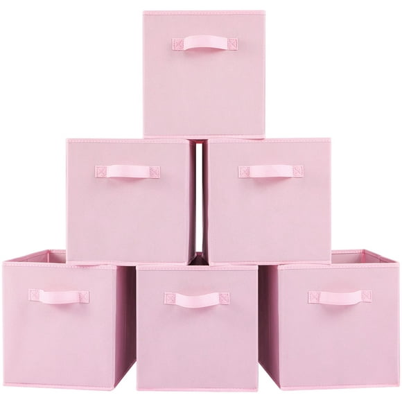 Stero Fabric Storage Bins 6 Pack Fun colored Durable Storage cubes with Handles Foldable cube Baskets for Home, Kids Room, closet and Toys Organization pink