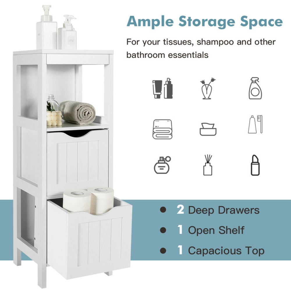 Finihen Bathroom Storage Cabinet, Bathroom Floor Cabinet, Freestanding Storage Cabinet with 2 Removable Drawers, for Bathroom, Living Room, Bedroom, Kitchen, White Finihen Bathroom Storage Cabinet, Bathroom Floor Cabinet, Freestanding Storage Cabinet with 2 Removable Drawers, for Bathroom, Living Room, Bedroom, Kitchen, White
