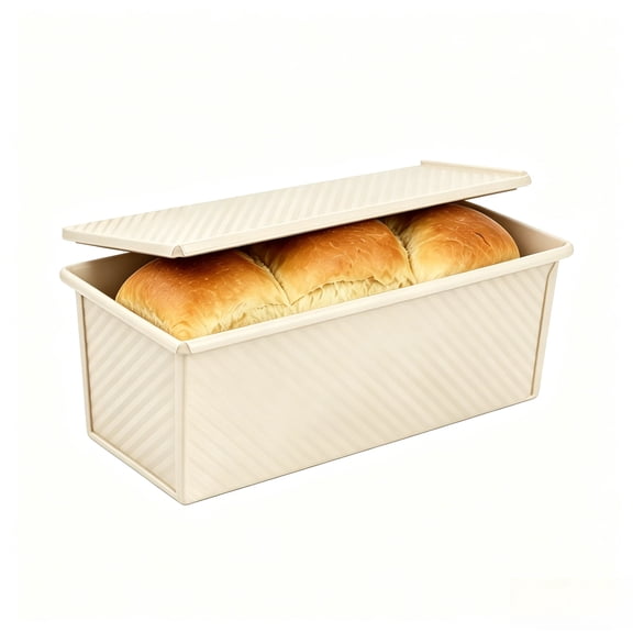 Donepart  Cream White Pullman Loaf Pan with Lid,2.2lb Non-Stick Carbon Steel Toast Mold, Corrugated Bread Baking Pan, Oven Safe for Homemade Square Sandwich Bread