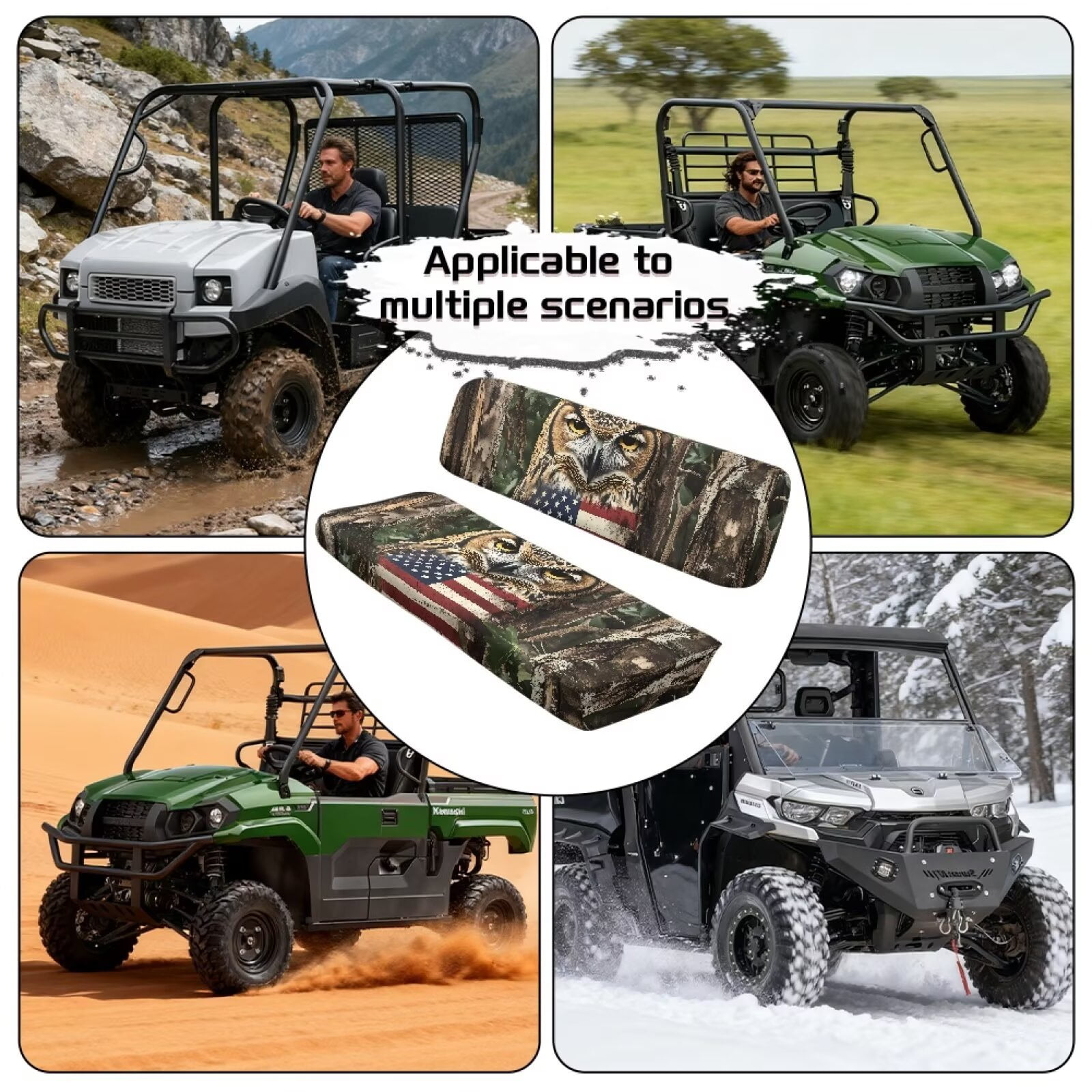 Uorisanigo Mule Seat Cover Anti-Slip American Flag Owl Camo Hunting UTV Front Bench Seat Cover Fit for Kawasaki Mule 3010 UTV Pioneer Seats Accessories Seats Cushion for All Seasons