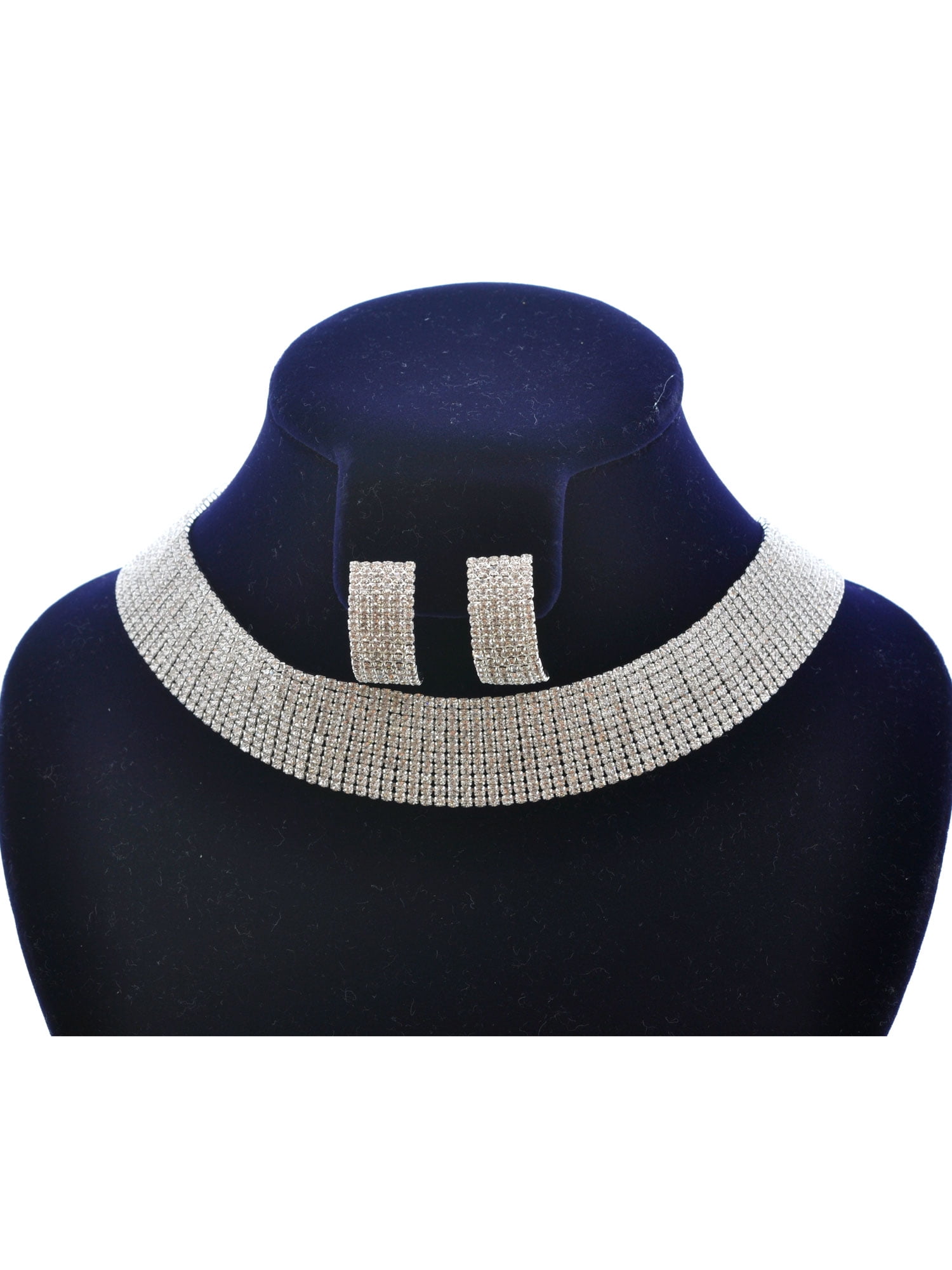coolcrystal Fashion Jewelry Set Silver Plating Line Choker Necklace Earrings Set, Women's, Grey Type