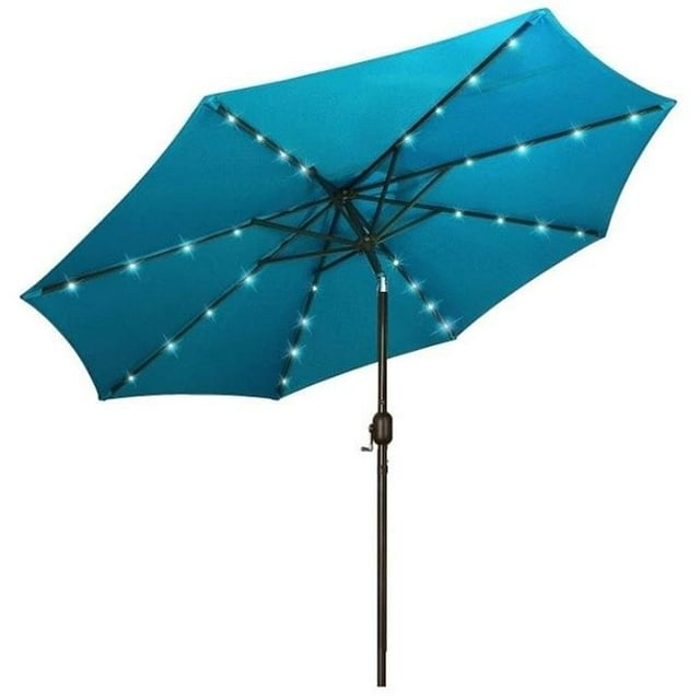 HILAND MK-UMB-TRQ AZ Patio Heaters Solar Market Umbrella with LED Lights in Turquoise