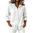 thumbnail image 2 of Neewe Womens V Neck 3/4 Sleeve Button Down Plain Shirts Comfy Hooded Shacket Hoodie Blouse 2026, 2 of 6