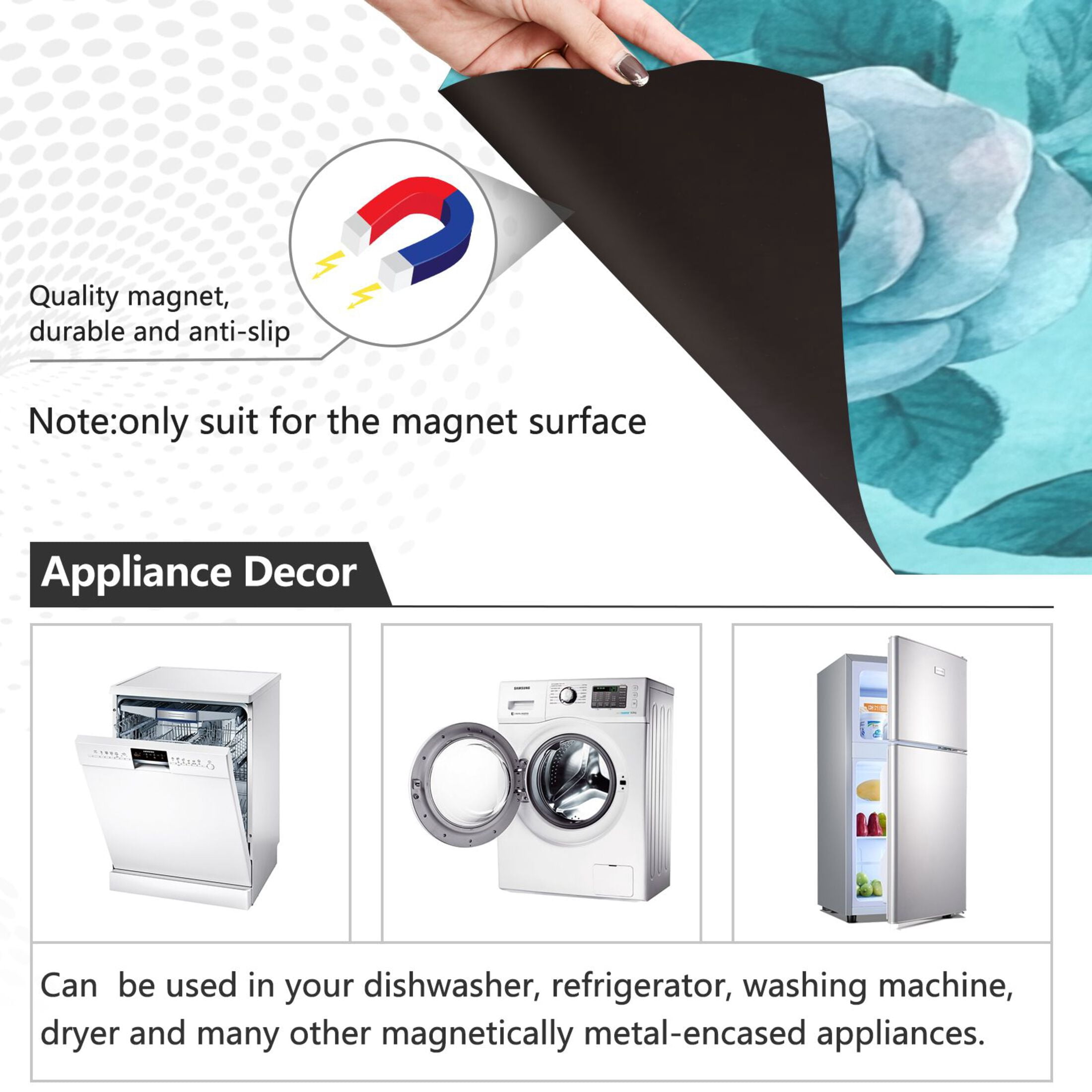 Dishwasher Magnetic Sticker 23x26 Inch Refrigerator Magnetic Sticker Washing Machine Magnetic Sticker Kitchen Panel Magnetic Sticker Home Decor Cartoon Navy Roses