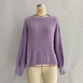 thumbnail image 6 of Women's Fashion Casual Round Neck Pullover Solid Color Long-sleeve Sweater Top for Everyday Style, Comfortable and Chic Top for Women,Purple,M, 6 of 7