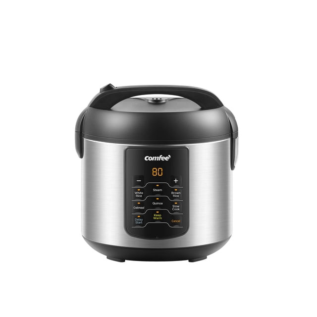 COMFEE' Compact Rice Cooker, 6-in-1 Stainless Steel Multi Cooker, Slow Cooker, Steamer, Saute, and Warmer, 2 QT, 8 Cups Cooked(4 Cups Uncooked), Brow
