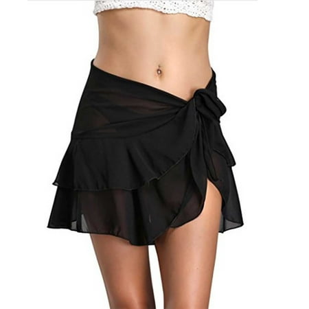 Women Beach Skirt  Solid Color Chiffon Cover Up Bikini Skirt  Bandage Sarong Bathing Suit Swimsuit