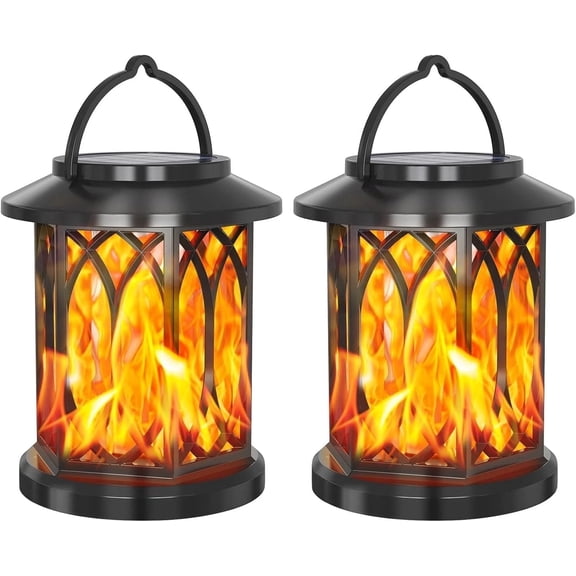 2 Pack Hanging Solar Lights Lantern Outdoor Flickering Flames Solar Outdoor Auto On/Off for Garden, Patio, Pathway, Christmas Decor, Party, Camping