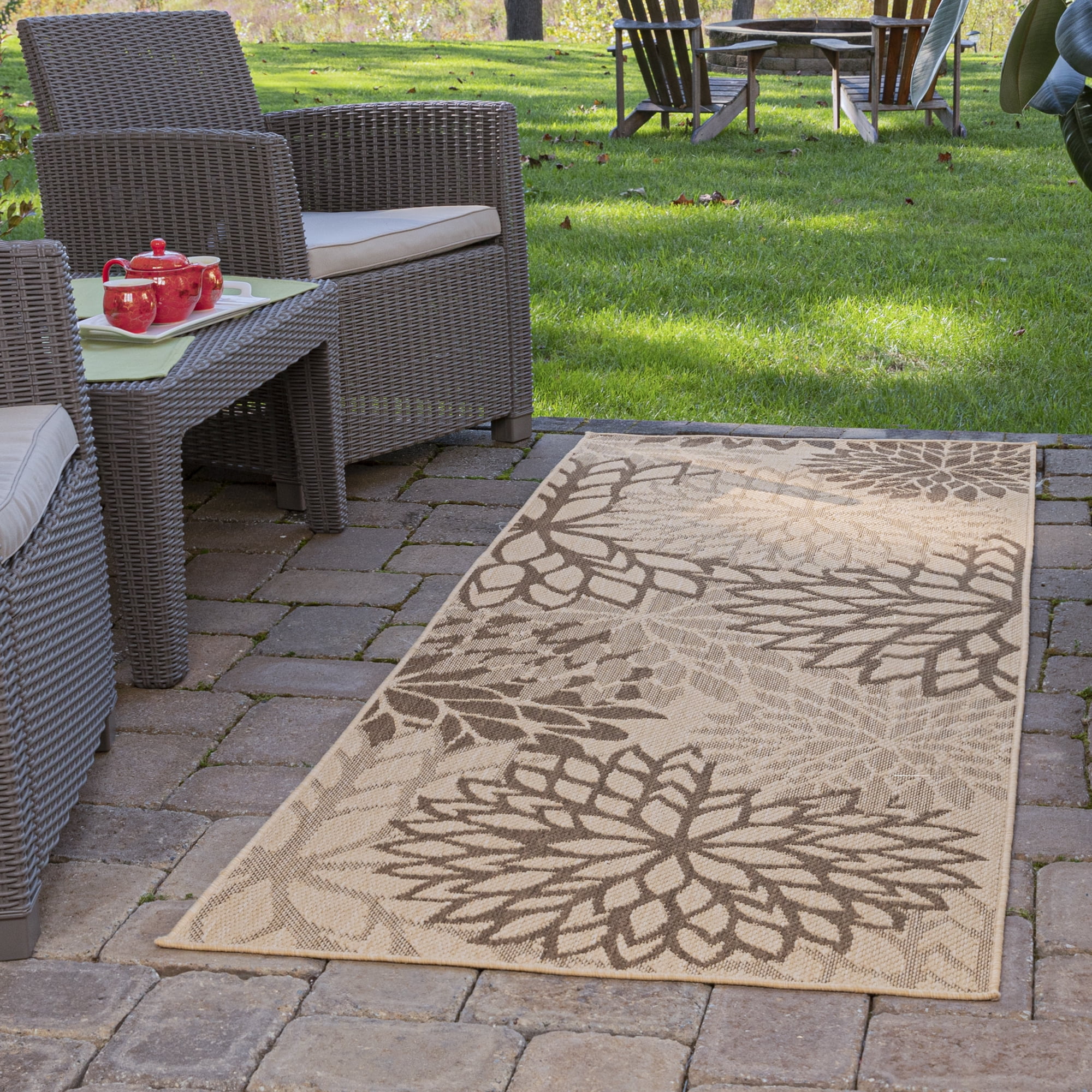 Ottomanson Jardin Collection Floral Design Indoor/Outdoor Area or Runner Rugs