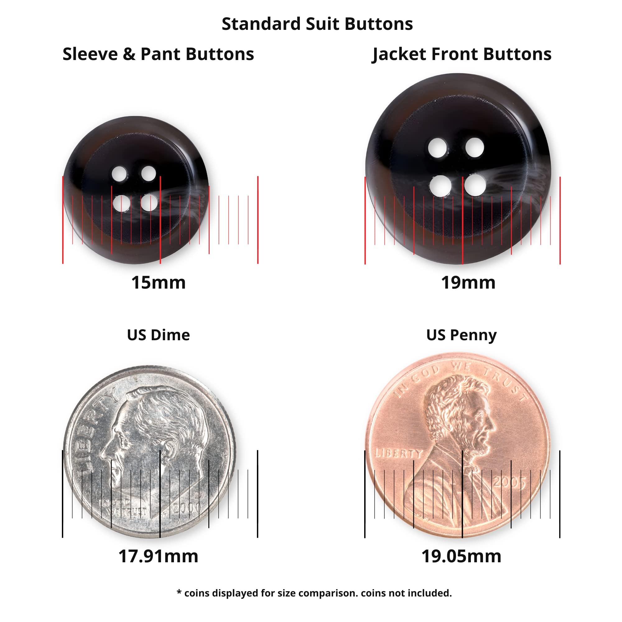 ButtonMode Standard Suit Buttons 16pc Set includes 4 Buttons