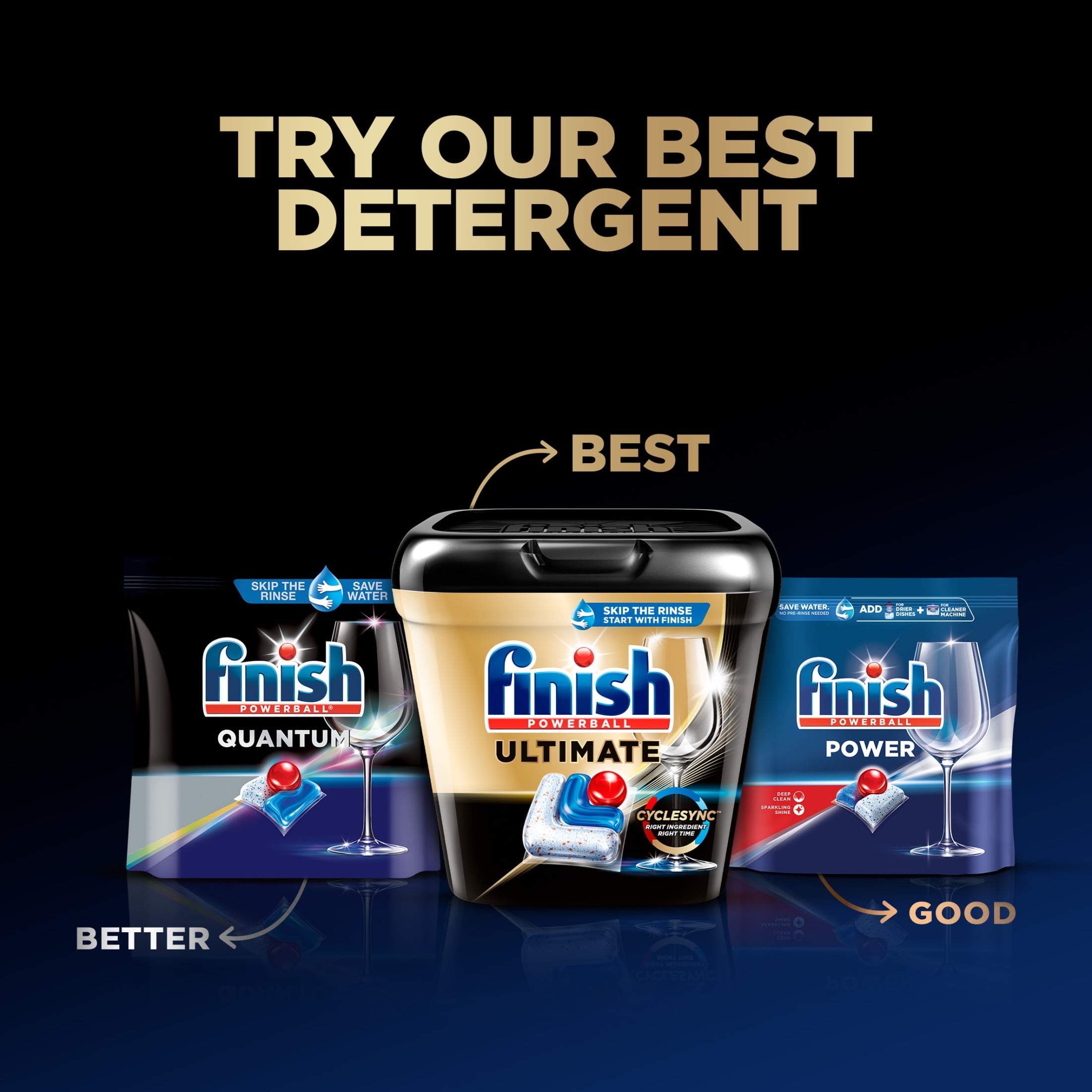 Finish Ultimate Dishwasher Pods, No Pre-Rinse Dishwasher Detergent Soap Tabs, Our Best Clean, 62 Count