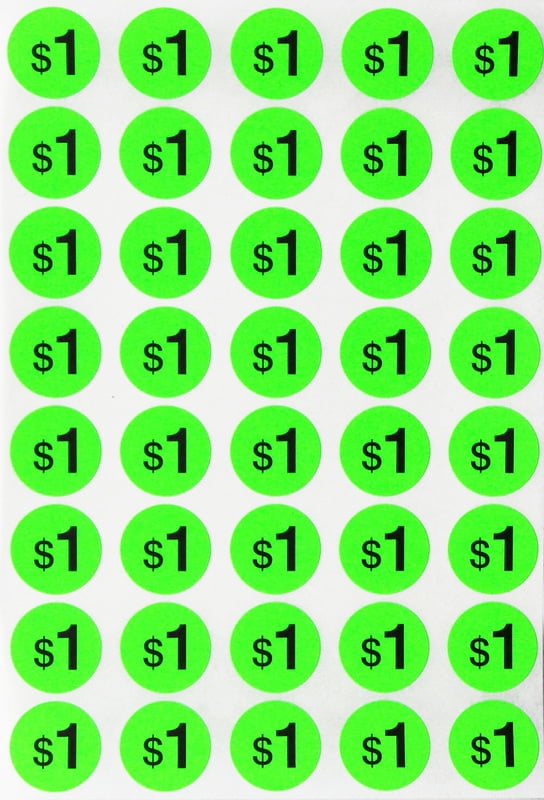 Bonus Blank Dots 3/4 19mm Diameter Pack of 1040 by Royal Green Preprinted Pricing Label Bright neon Fluorescent Green $1.00 Dollars Price Stickers Garage Sale Labels 