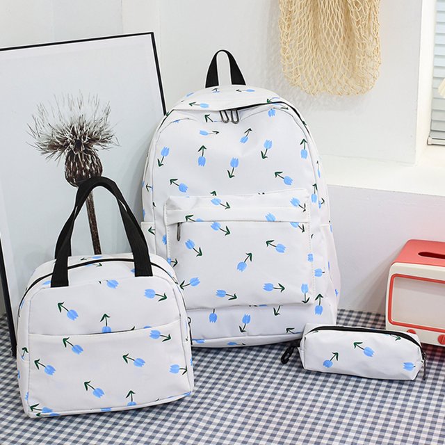 3Pcs Floral Print Women School Backpack For Girls Teenage Children Student Rucksack with Lunch Box Pencil Case Korean Book Bags