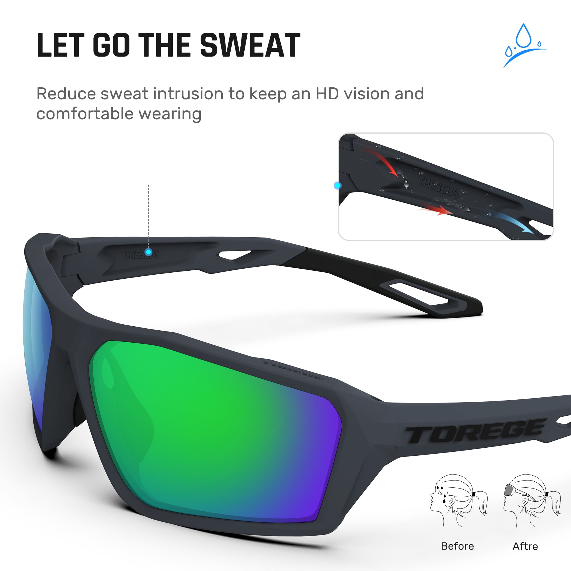TOREGE Sports Polarized Unisex Sunglasses for fishing cycling running golfing Sunglasses Durable Lens