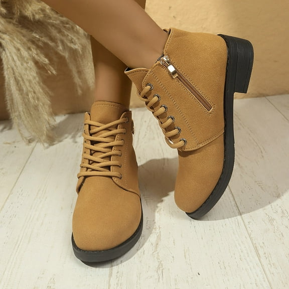 Bnwani Women Low Heel Boots Shoe Fall Winter Fashion Thick Chunky Ankle Versatile Comfortable Casual Boot Brown Size 5.5