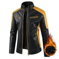 thumbnail image 2 of Herrnalise Men's Coat Loose Fashion Slim Trend Plush Youth Leather Jacket Men's Coat Yellow, 2 of 5