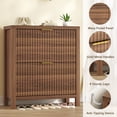 thumbnail image 2 of Shoe Cabinet Storage for Entryway, Fluted Shoe Cabinet with 2 Flip Drawers, Hidden Shoe Rack Tall Freestanding Shoe Organizer with Legs for Hallway, Walnut, 2 of 9