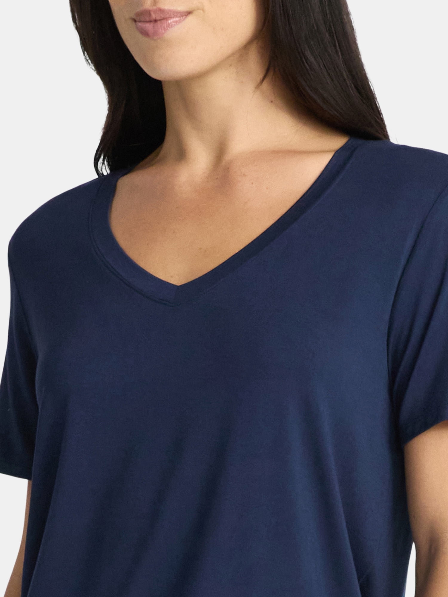 Time and Tru Women's V-Neck Tunic Tee with Short Sleeves, Sizes XS-XXXL