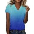 thumbnail image 2 of Luowei Women's Summer Stylish V-Neck Tee - Ombre Gradient Thin Fit Short Sleeve Top, Blue, L, 2 of 4