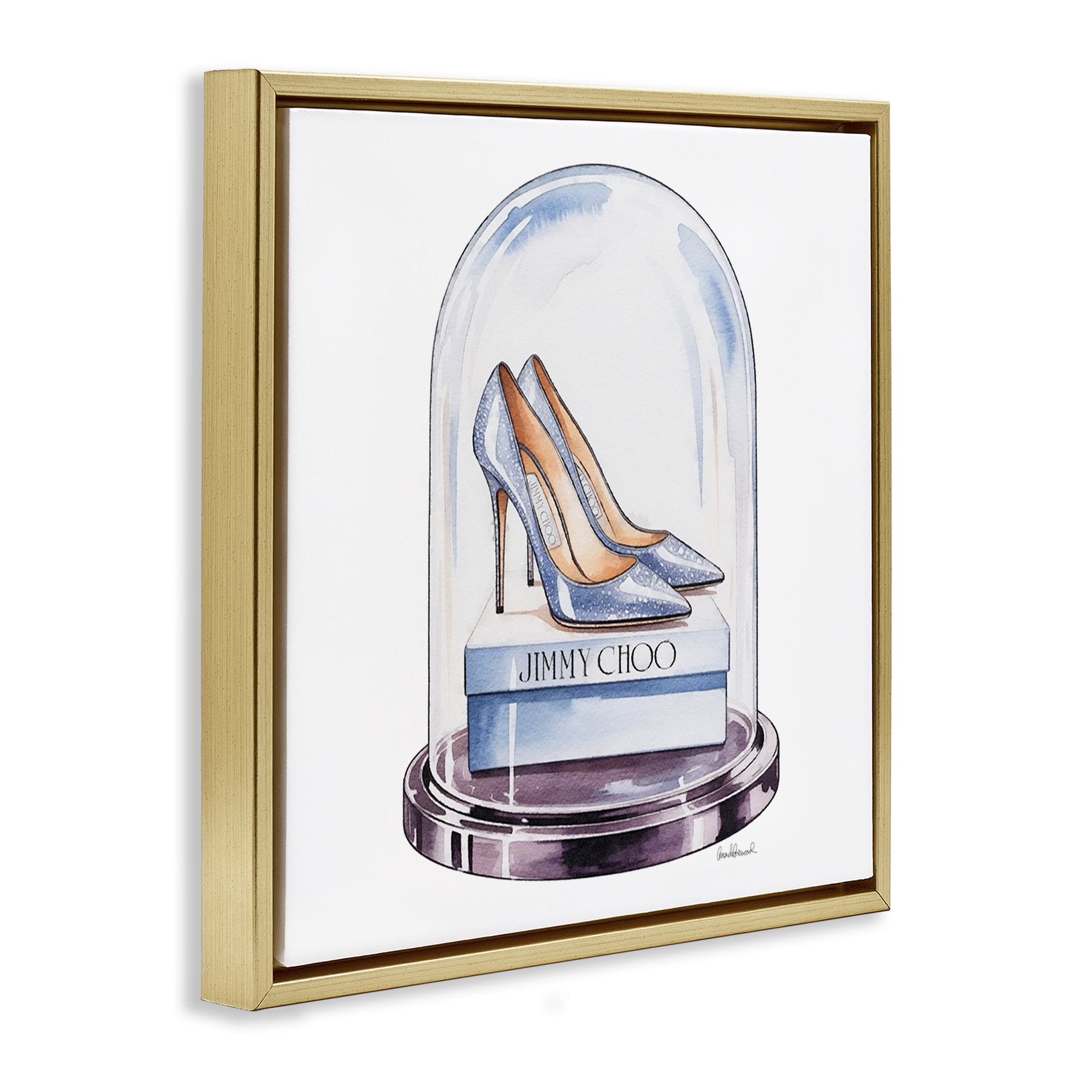 Stupell Industries Elegant Shoes in Bell Jar Gold Framed Floater Canvas Wall Art, design by Amanda Greenwood