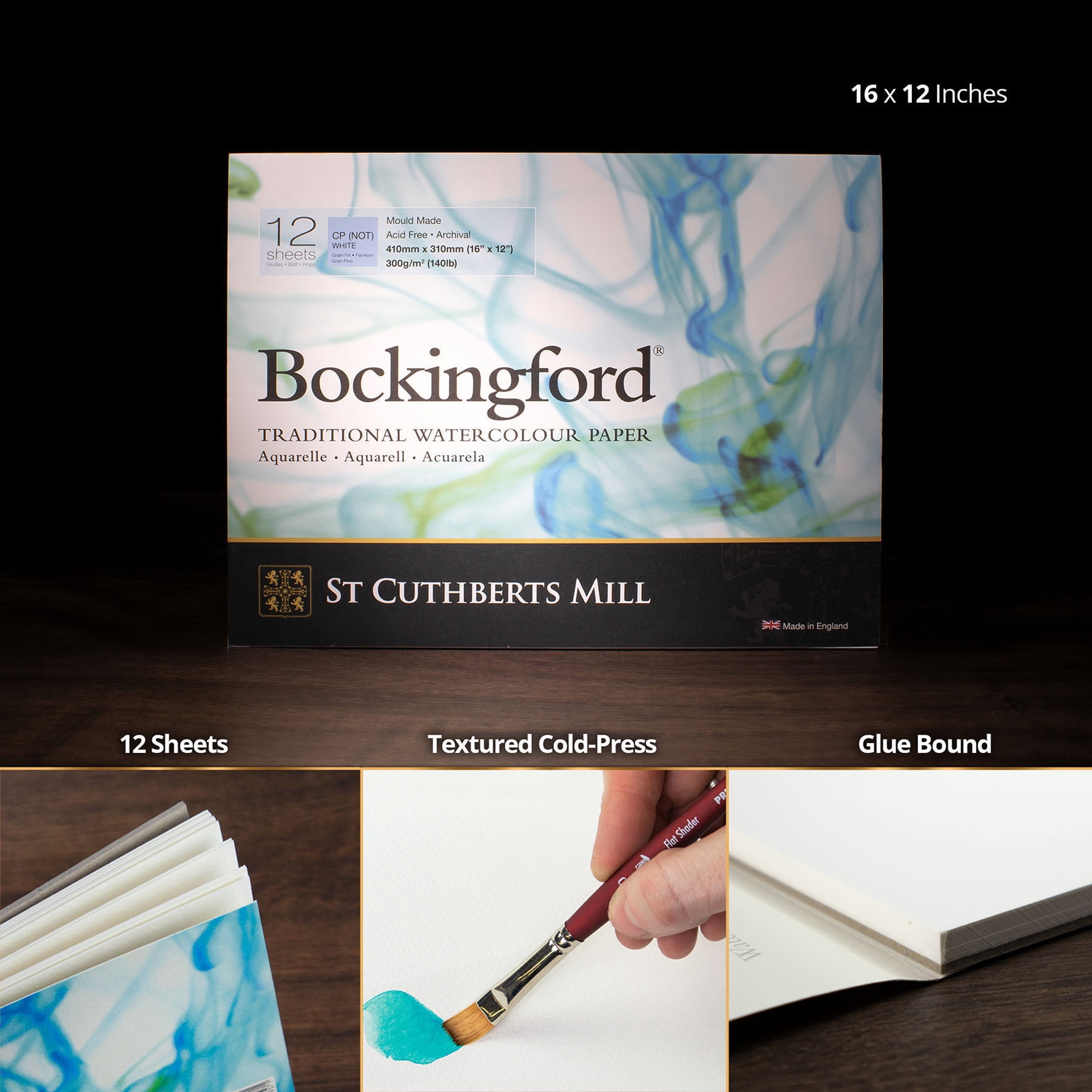 St Cuthberts Bockingford Watercolor Pad, Cold Pressed, Glue Binding, 140lb/300gsm, 12 Sheet, 7x10 inch, Pack of 2