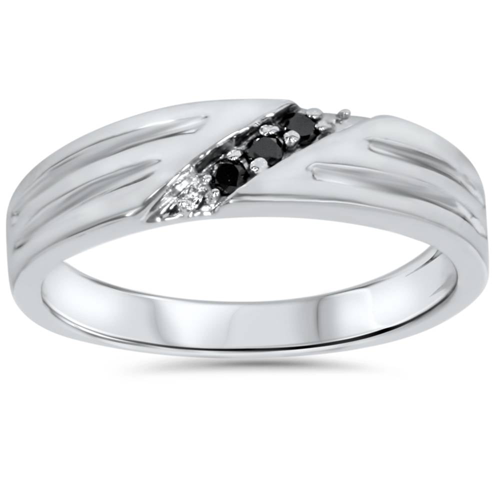 Treated Black Diamond Mens Wedding Band Ring 14k White Gold