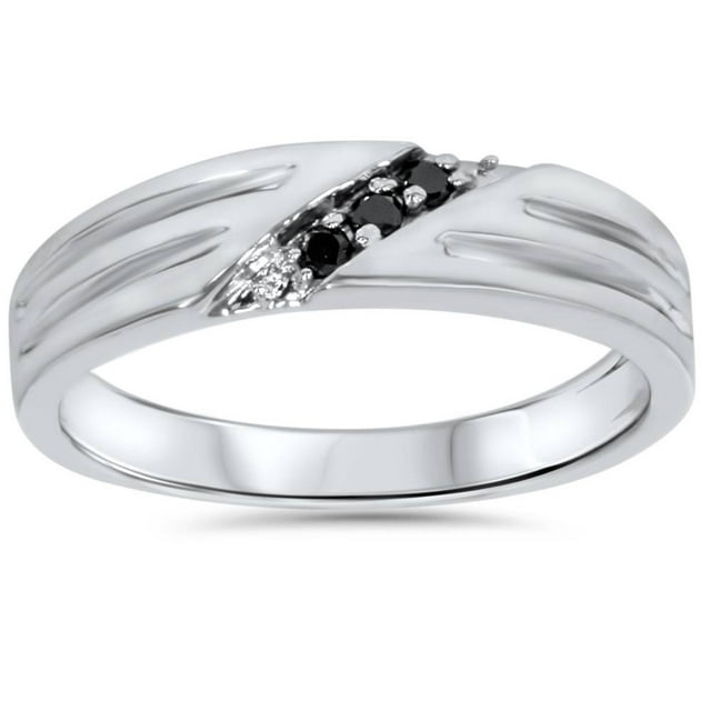Bague Alliance pour Homme en Diamant Noir en Or Blanc 14 K