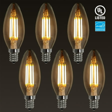 Light Bulb Pendant Lights TORCHSTAR 6 Pack 4W E12 LED Filament Candelabra Bulb, UL-listed Vintage Candle Light, LED Light Bulbs, LED Bulbs for Wall Sconces, Pendant Lighting, 2700K Soft White ()