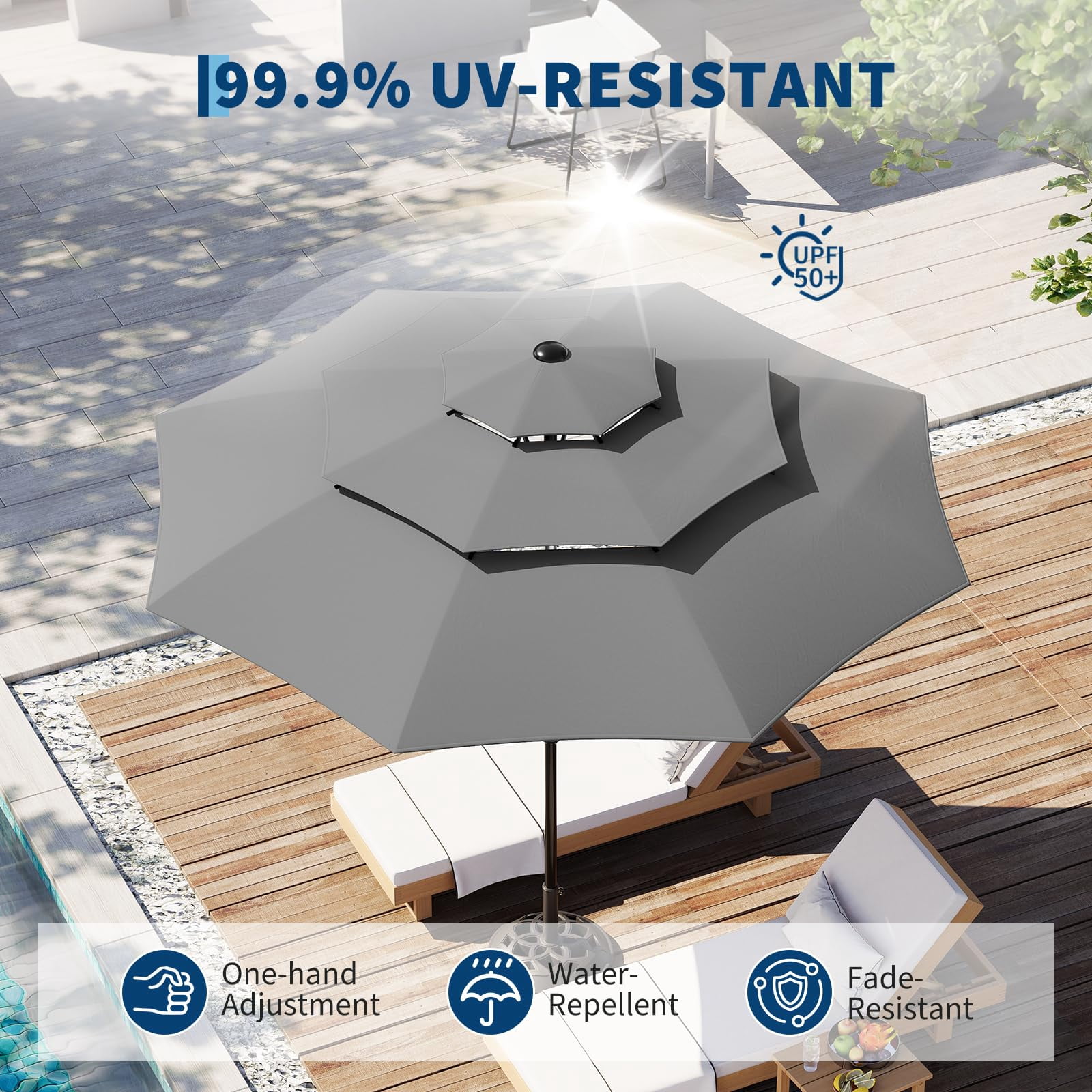 QinaQin Vented Patio Umbrella,8 Sturdy Ribs,Easy Crank & Tilt,Outdoor Market Table Parasol,Gray