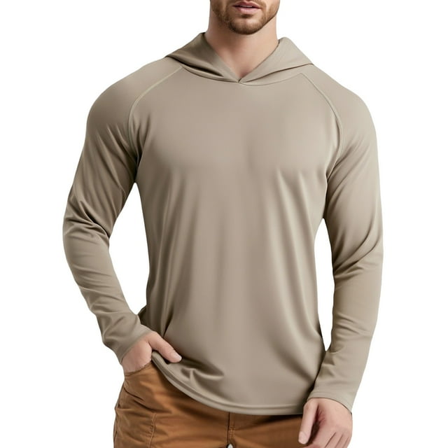 Camiseta con capucha para hombre, manga larga, UPF 50+, secado rápido, ligera, para exteriores, con capucha
