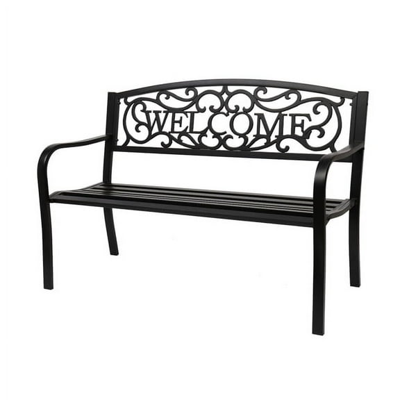 50" Outdoor Welcome Backrest Cast Iron Bench
