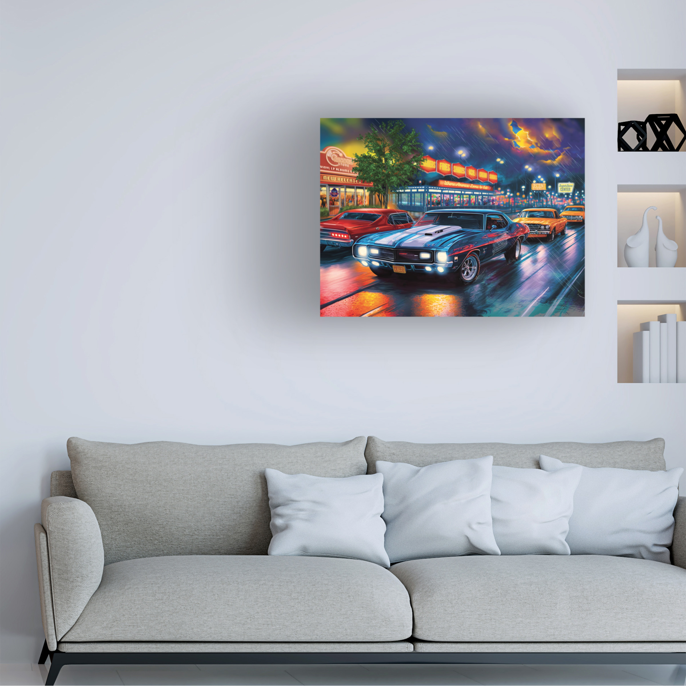 Canvas Wall Art - Bigelow Illustrations 'Rain on the Boulevard' Wall Art for Living Room, Bedroom, or Office DÃ©cor by Trademark Fine Art - 47 x 35 Inches
