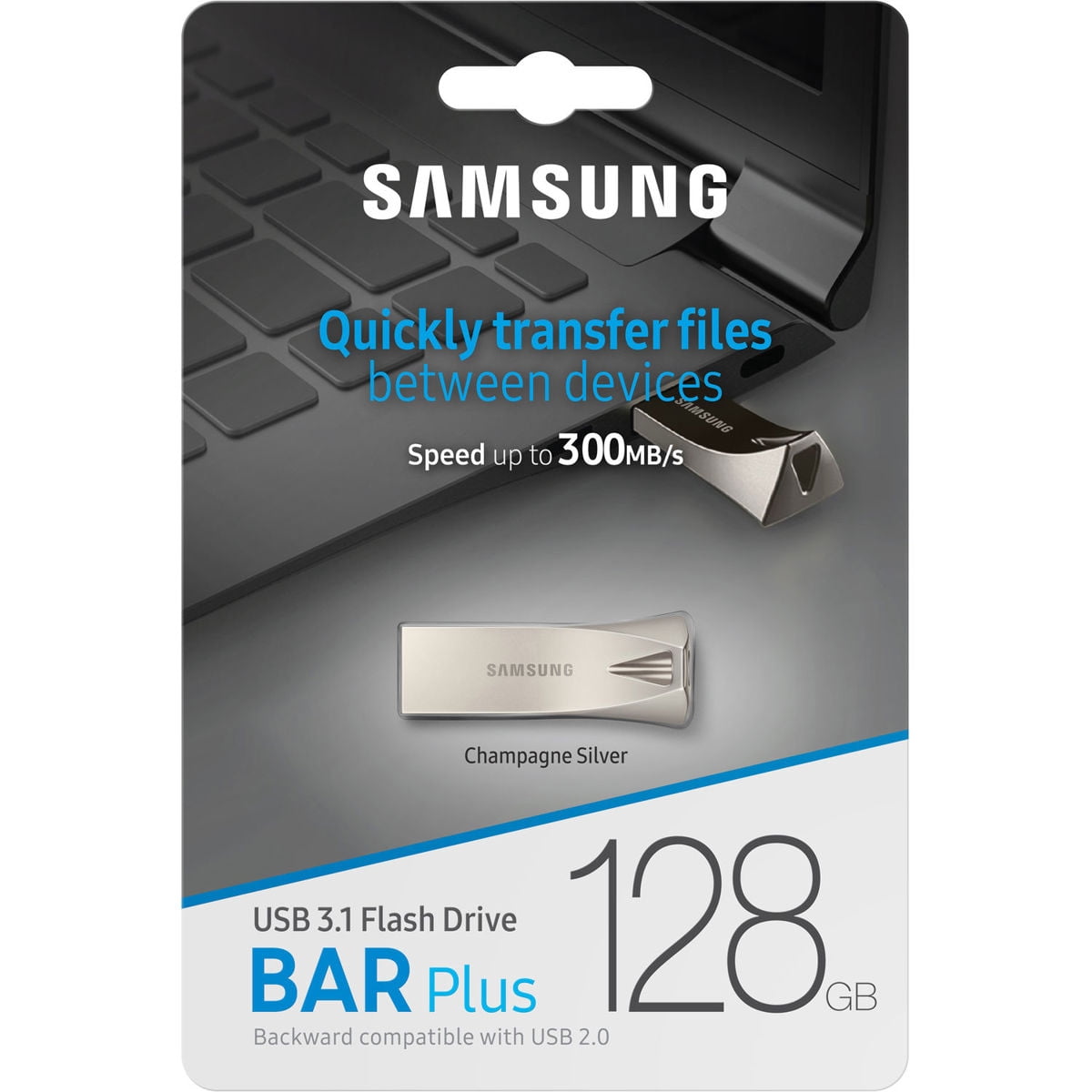 SAMSUNG 128GB BAR Plus (Metal) USB 3.1 Flash Drive, Speed Up to 400MB/s (MUF-128BE3/AM)