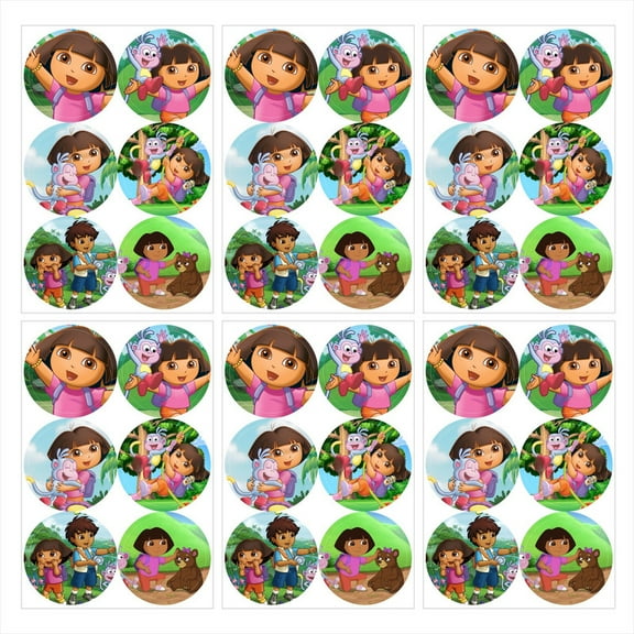 Dora the Explorer Stickers Party Favors Labels Birthday Thank You Themed Round Circle Baby Shower 60pcs