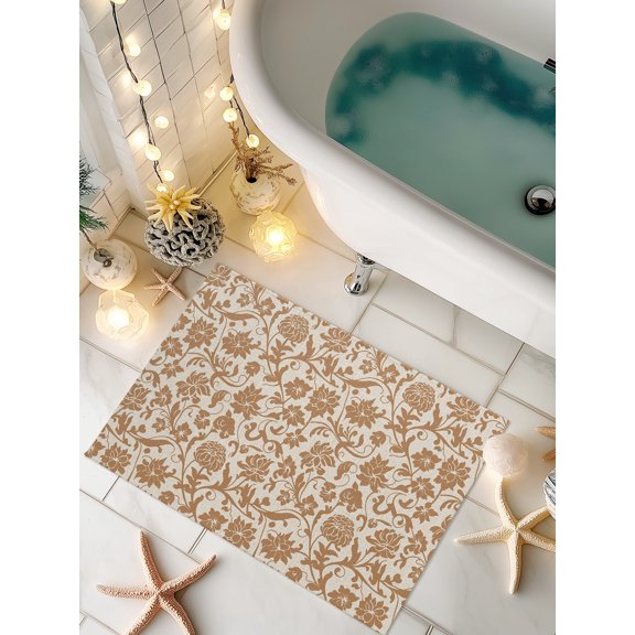 Doormat Vintage Floral Front Door Mat Non Slip Absorbent Low Profile Floor Mat Bohemian Orange Flowers Welcome Mats Entryway Rug for Entrance Kitchen Porch Indoor Outdoor Home Decor 16"x24"