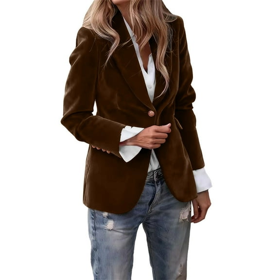 Xingpeng Women's Stretch Blazer 2026 Fall Business Casual Jacket Long Sleeve Open Front Lightweight Office Work Suit Jacket Coffee S