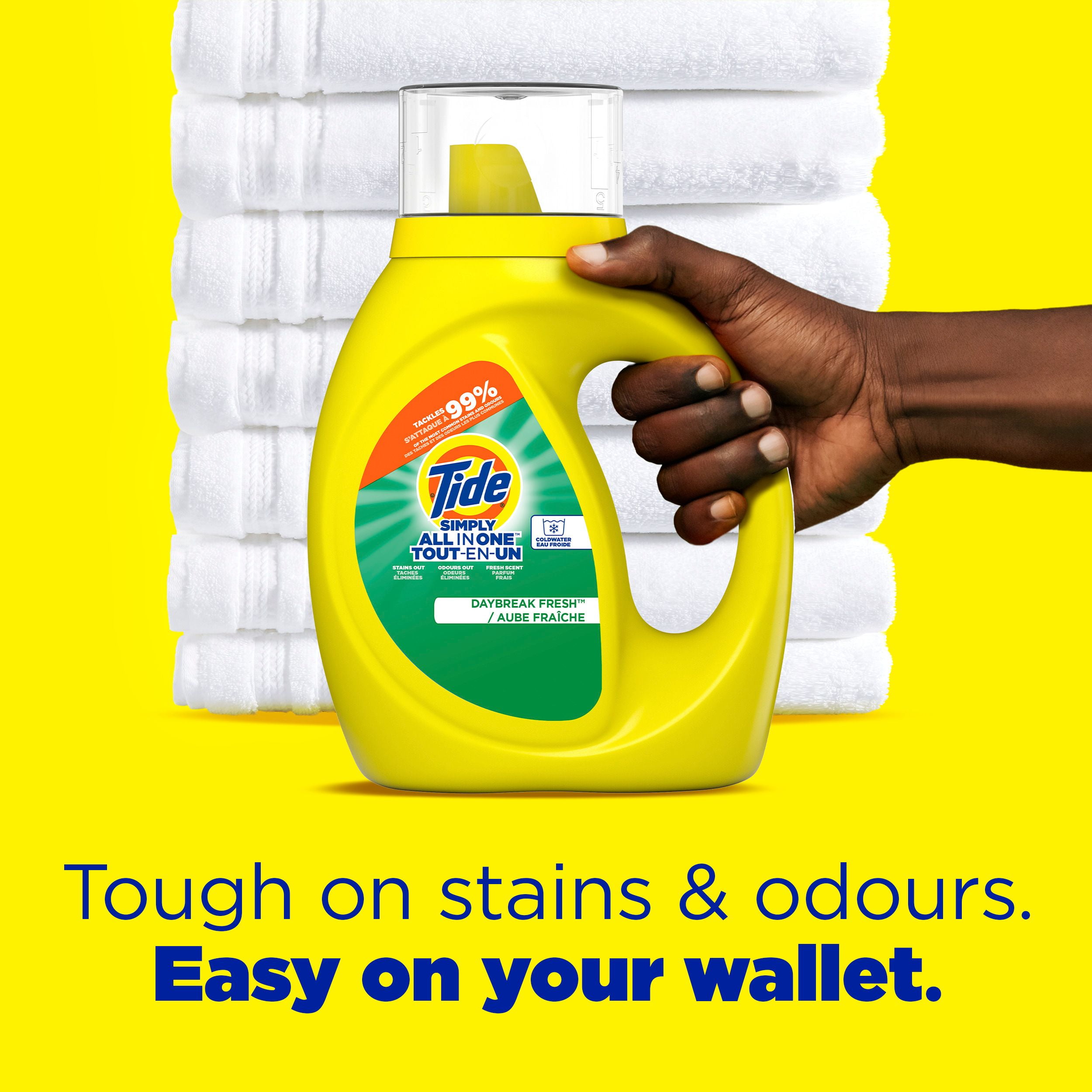 Détergent à lessive liquide Tide Simply Tout-en-un, parfum Aube fraîche, 24 brassées, 946 mL