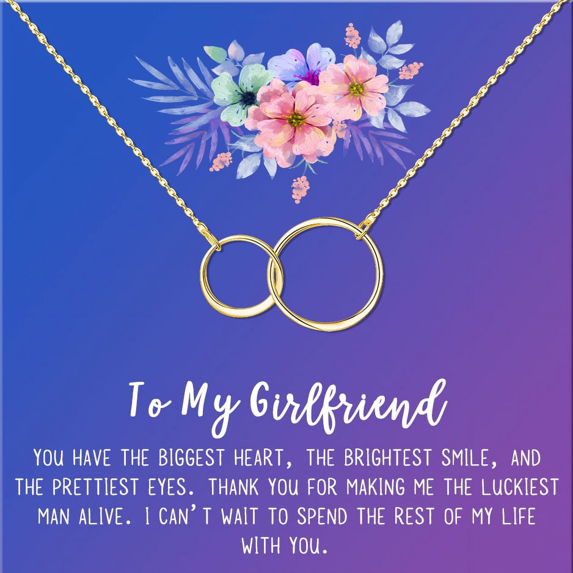 Anavia To My Girlfriend Necklace Gift, Card Gift for GF, Girlfriend Jewelry, Girlfriend Birthday Gift, Mother's Gift-[Gold Infinity Double Ring, Blue-Purple Gift Card]