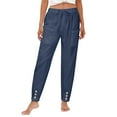 thumbnail image 5 of Delayuji Womens Cotton Linen Pants Summer High Waisted Wide Leg Long Pant Trousers With Pocket Casual Loose Pants, 5 of 7