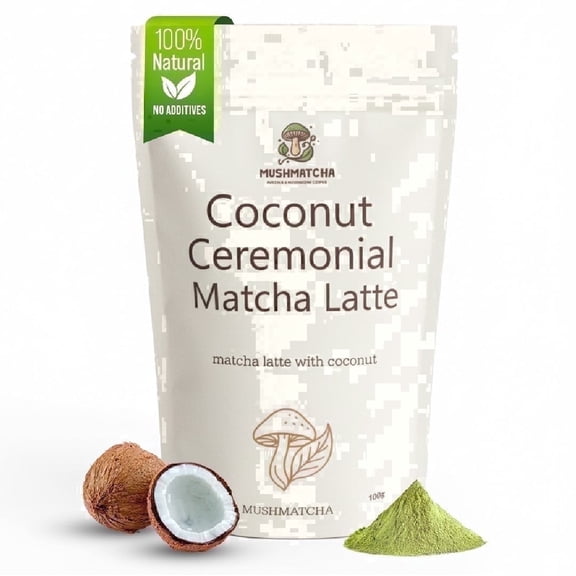 MushMatcha Ceremonial Matcha Latte Powder Coconut Dairy-Free Naturally Caffeinated 1 Count 3.5 oz