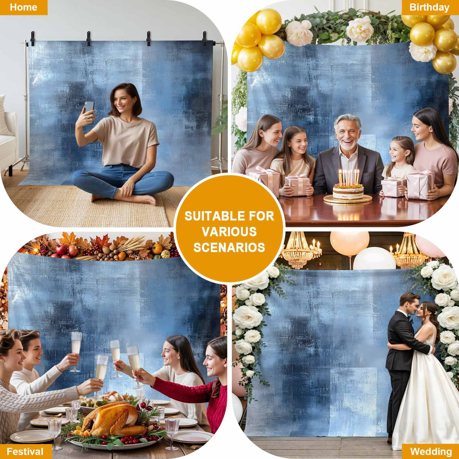 Blue Ombre Backdrop for Photography,Fabric Photo Background Backdrop,Modern Oil Painted Retro Abstract Art Photo Booth Background for Portrait Photoshoot Video Wedding Studio Decoration Banner 7x5ft