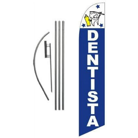Dentista Dentist Spanish Advertising Feather Banner Swooper Flag Sign with Flag Pole Kit and Ground Stake