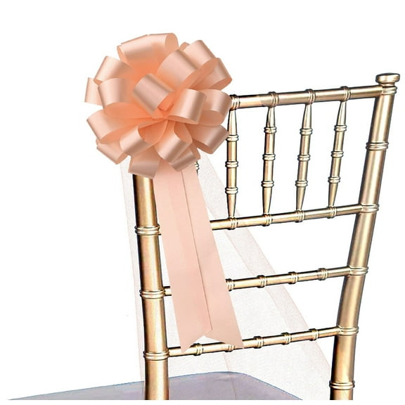 Peach Wedding Pull Bows with Tulle Tails - 8" Wide, Set of 6, Valentine's Day, Easter