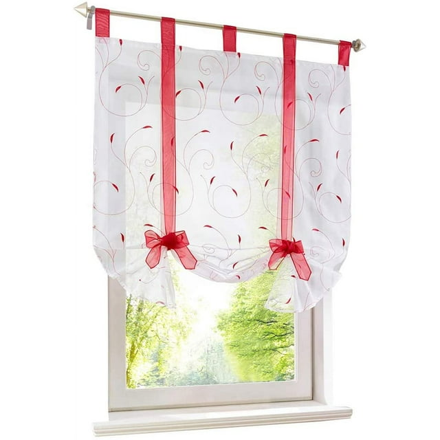 Store Romain avec Ruban Brodé Rideaux Romains Voile transparent à Boucles Rideau (LxH 140x140 cm, Rouge)