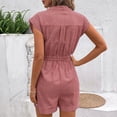 thumbnail image 5 of Morttic Women's Striped Romper with Flutter Sleeves – V-Neck Button Front Belted Waist with Pockets Casual Summer Daily Red，S, 5 of 6