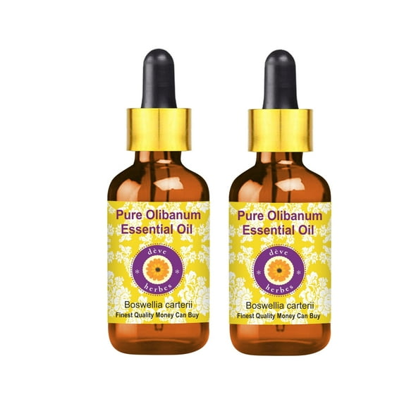 Deve Herbes Pure Olibanum Essential Oil (Boswellia carterii) with Glass Dropper Natural Therapeutic Grade Steam Distilled (Pack of Two) 100ml X 2 (6.76 oz)
