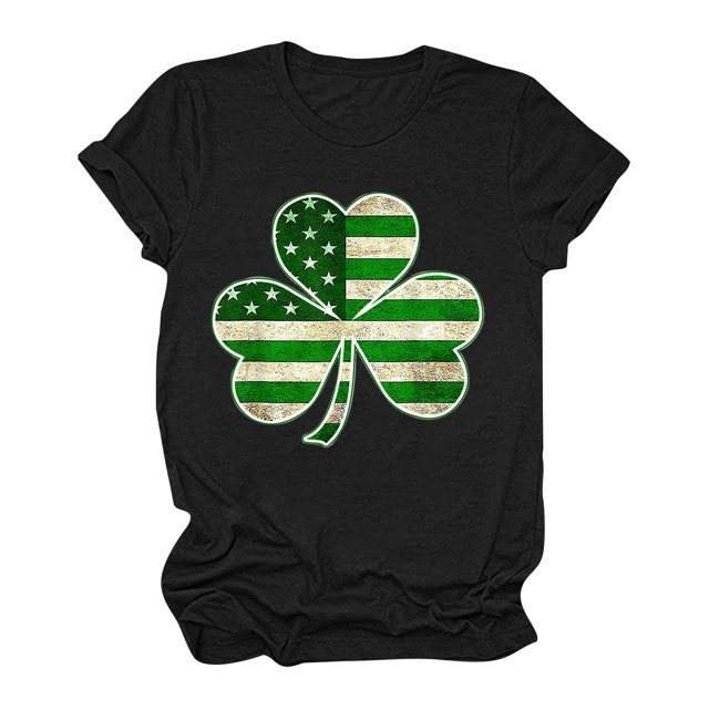 Wolfast T-Shirts pour Femmes Manches Courtes Mode Féminine Saint-Patrick Imprimé Col Rond Manches Courtes T-Shirt Décontracté Haut T-Shirts pour Femmes Mode