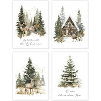 Hieng Vintage Winter Christmas Posters Prints Unframed Set of 4, Rustic Christmas Tree Wall Art Prints Decor for Living Room Bedroom Reading Nook Corner, Santa Claus Books Wall Pictures