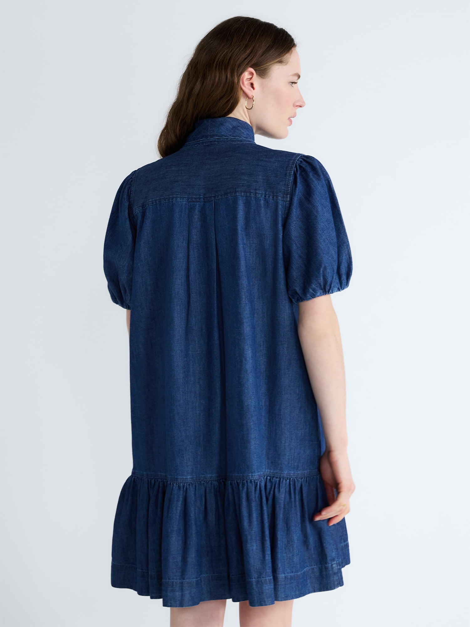 Free Assembly Women's Tie Neck Denim Mini Dress, Sizes XS-XXL