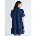 thumbnail image 3 of Free Assembly Women's Tie Neck Denim Mini Dress, Sizes XS-XXL, 3 of 5